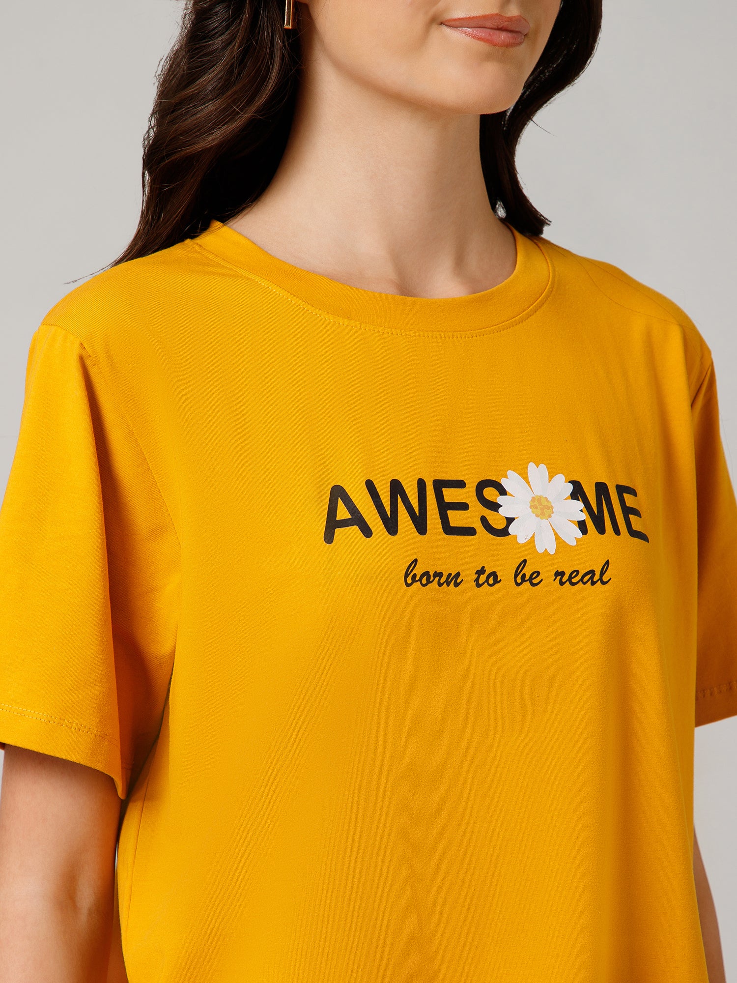 Women’s Premium “Awesome” Graphic Yellow T-Shirt