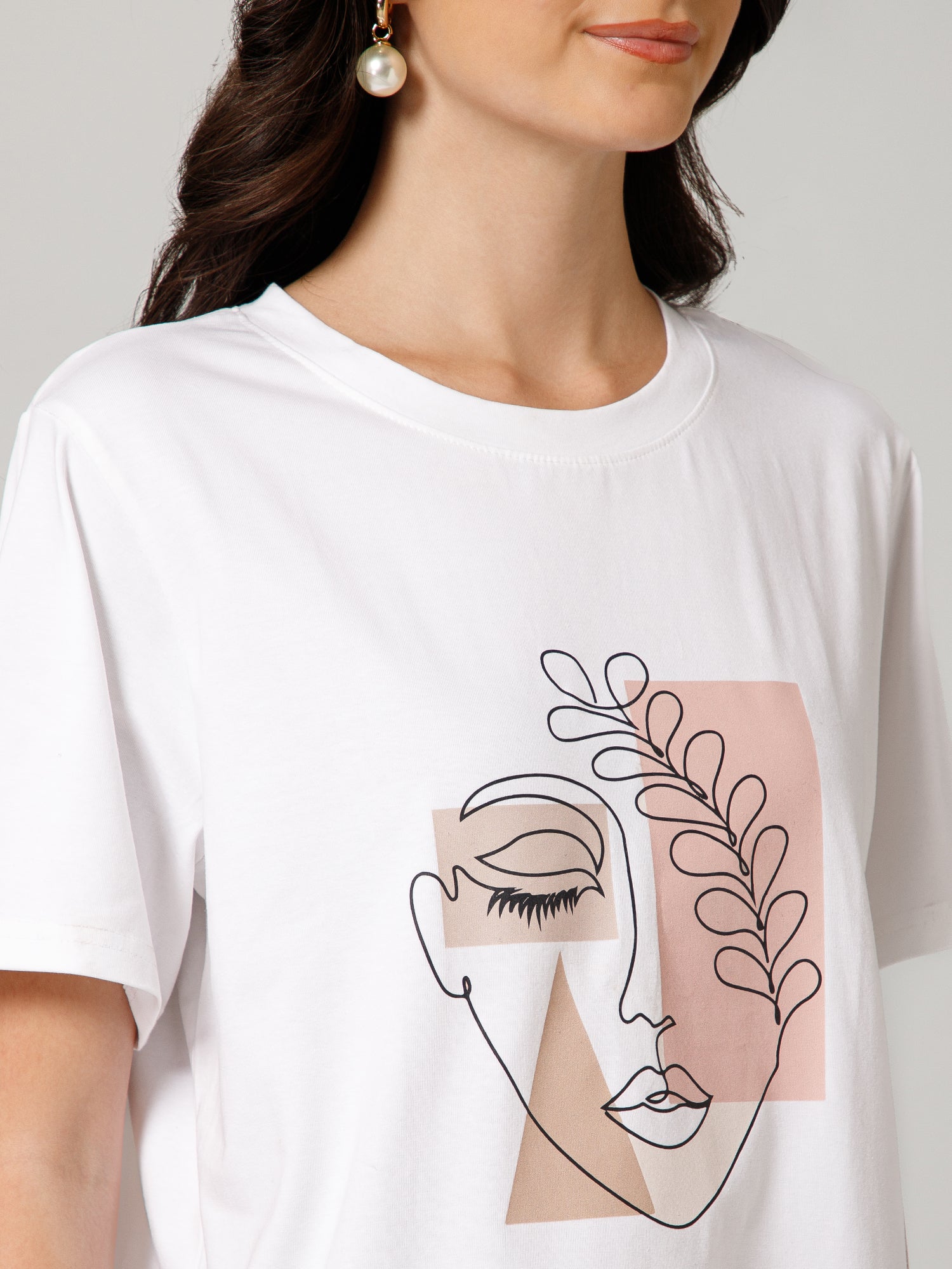 Women’s Premium Abstract Face Print White T-Shirt