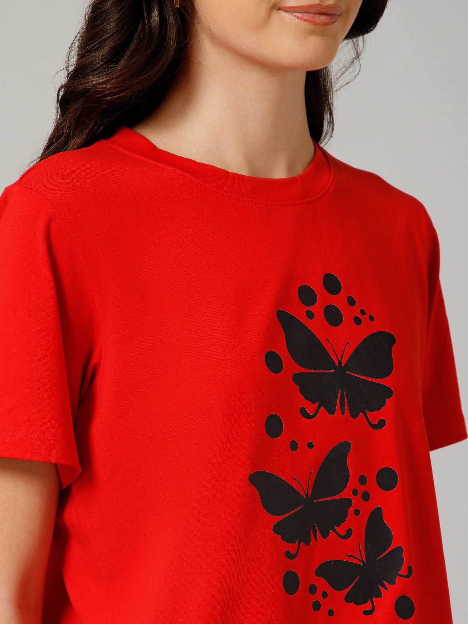 Women’s Premium Butterfly Print Red T-Shirt