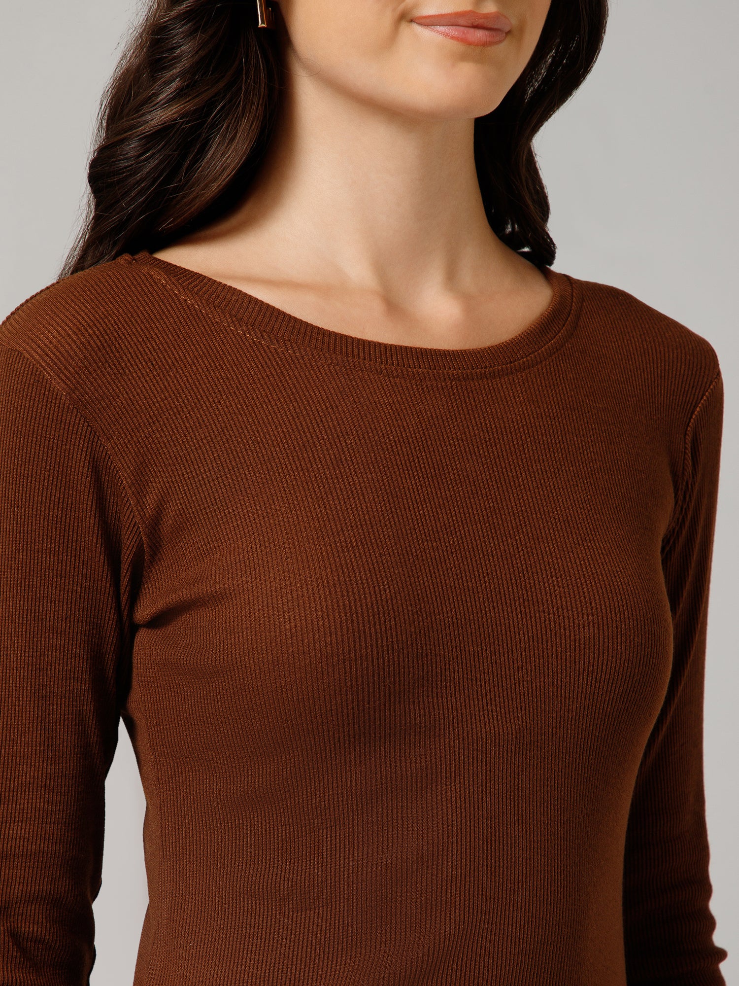 Women’s Premium Solid Brown Full Sleeve Top