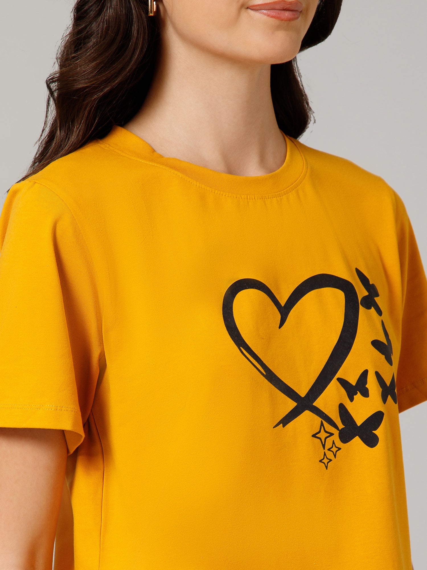 Women’s Premium Heart Graphic Yellow T-Shirt