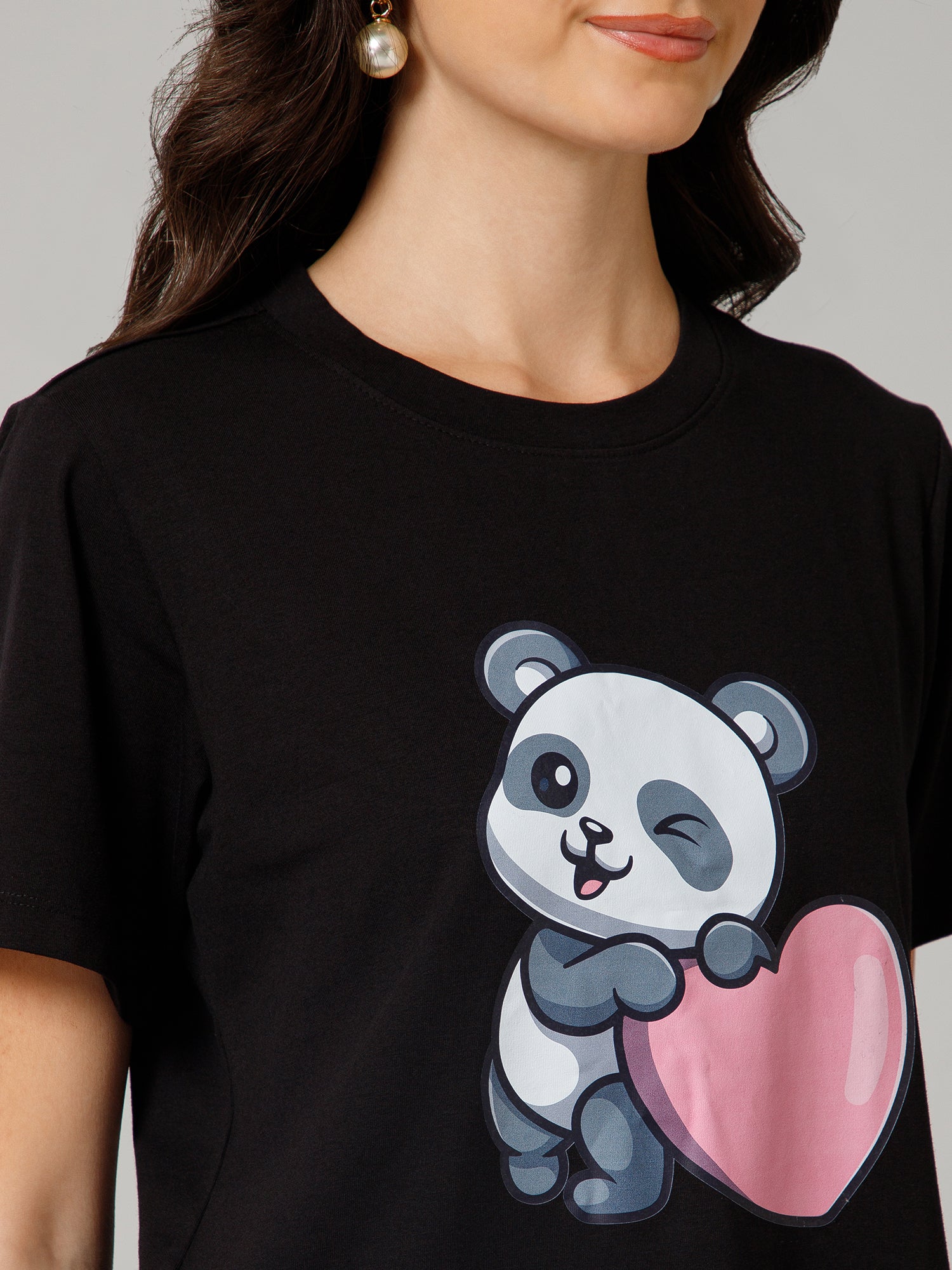 Women’s Premium Panda Graphic Black T-Shirt
