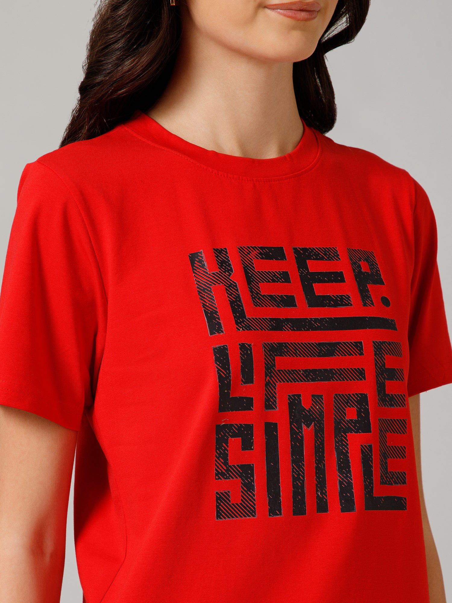 Women’s Premium “Keep Little Smile” Graphic Red T-Shirt