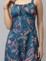 CK Blue Tropical Print Corset Midi Dress