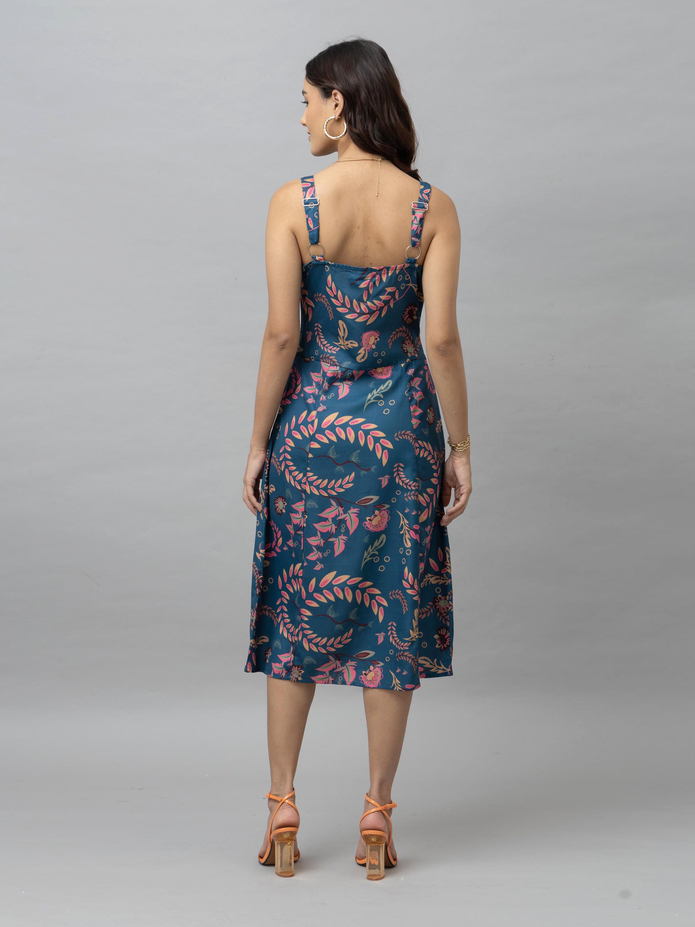 CK Blue Tropical Print Corset Midi Dress