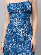 CK Blue Floral Print Corset Midi Dress