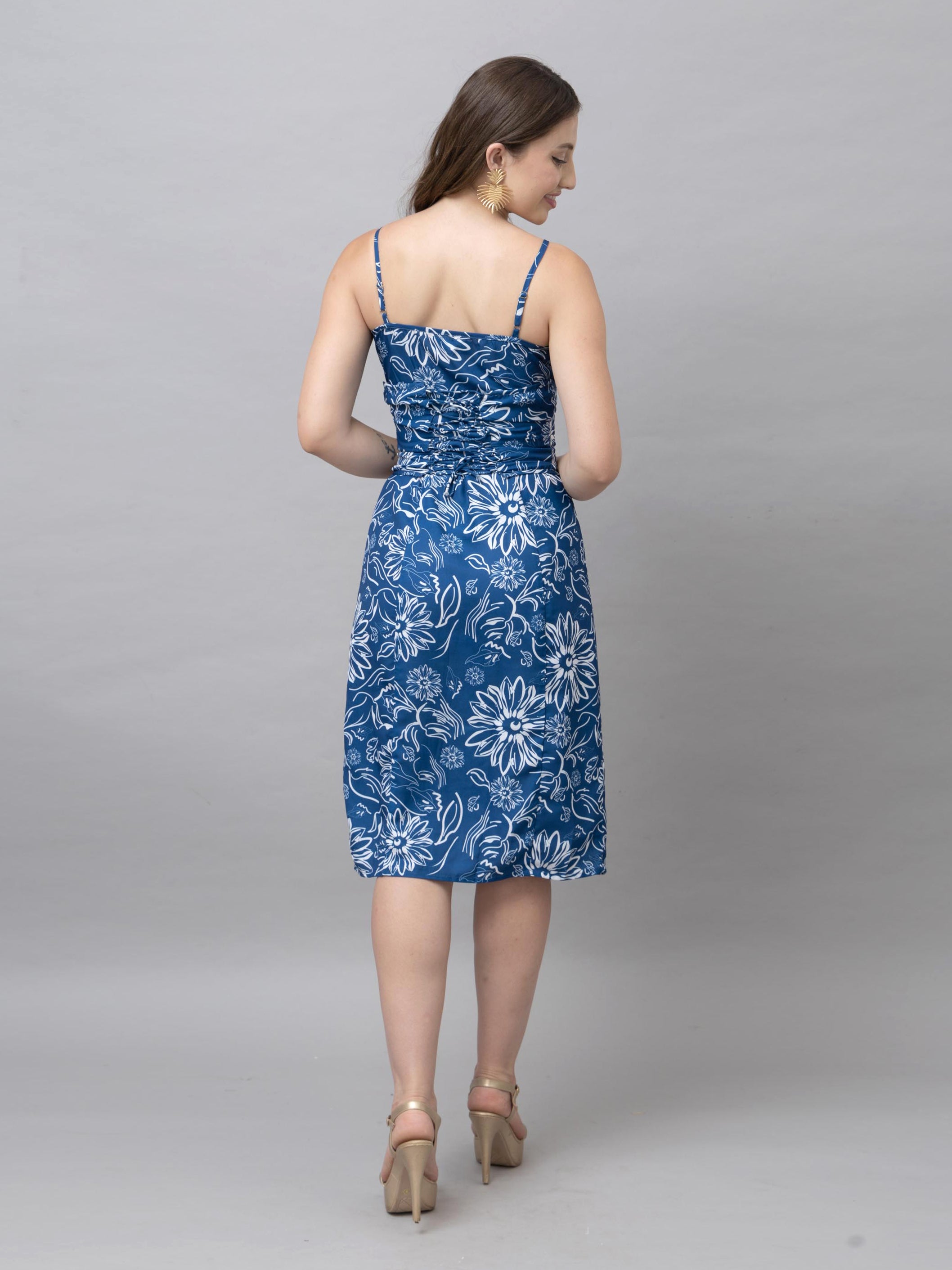 CK Blue Floral Print Corset Midi Dress