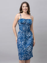 CK Blue Floral Print Corset Midi Dress