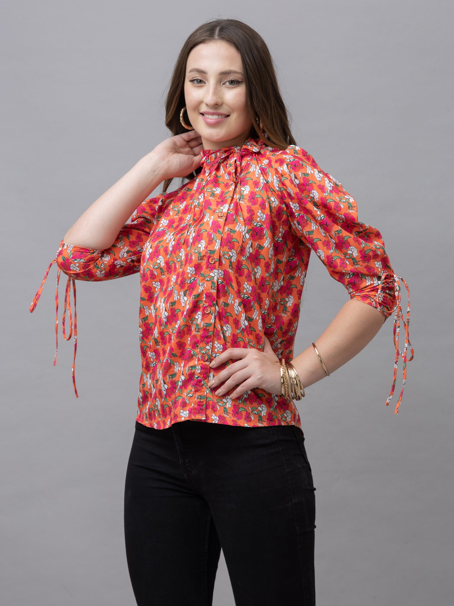 CK Lily Orange Floral Print Top