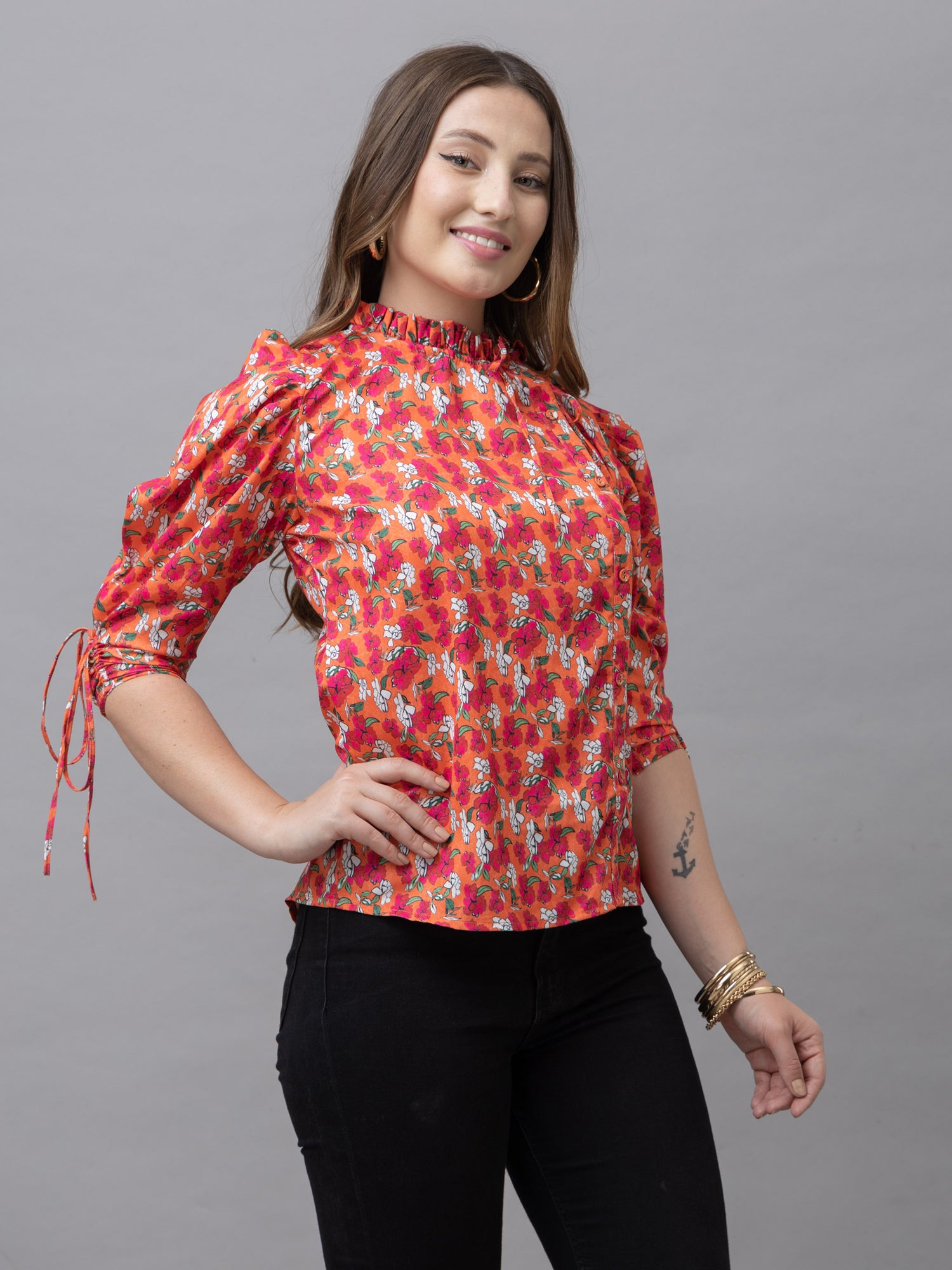CK Lily Orange Floral Print Top