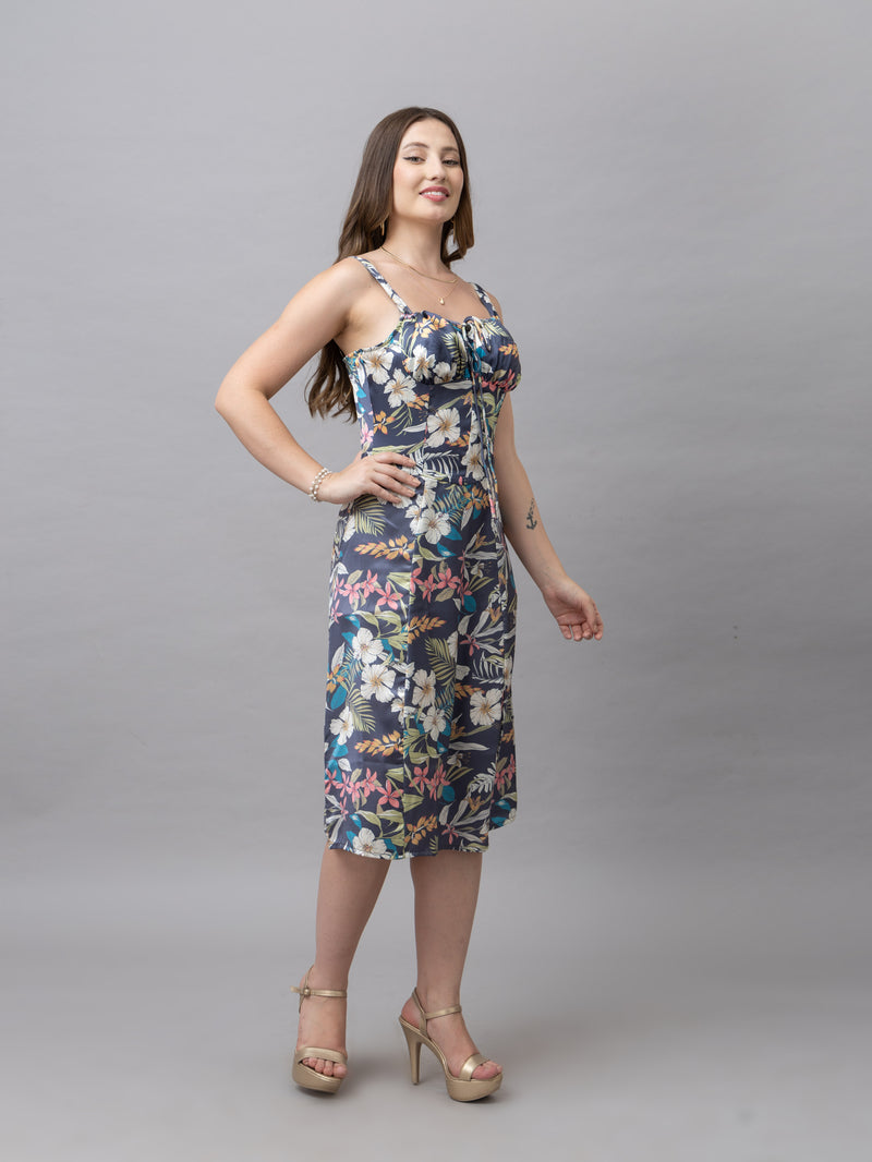 CK Grey Tropical Print Corset Midi Dress