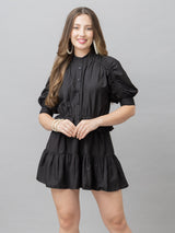 CK Silvia Solid Black Half Sleeves Short Dress