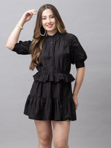 CK Silvia Solid Black Half Sleeves Short Dress