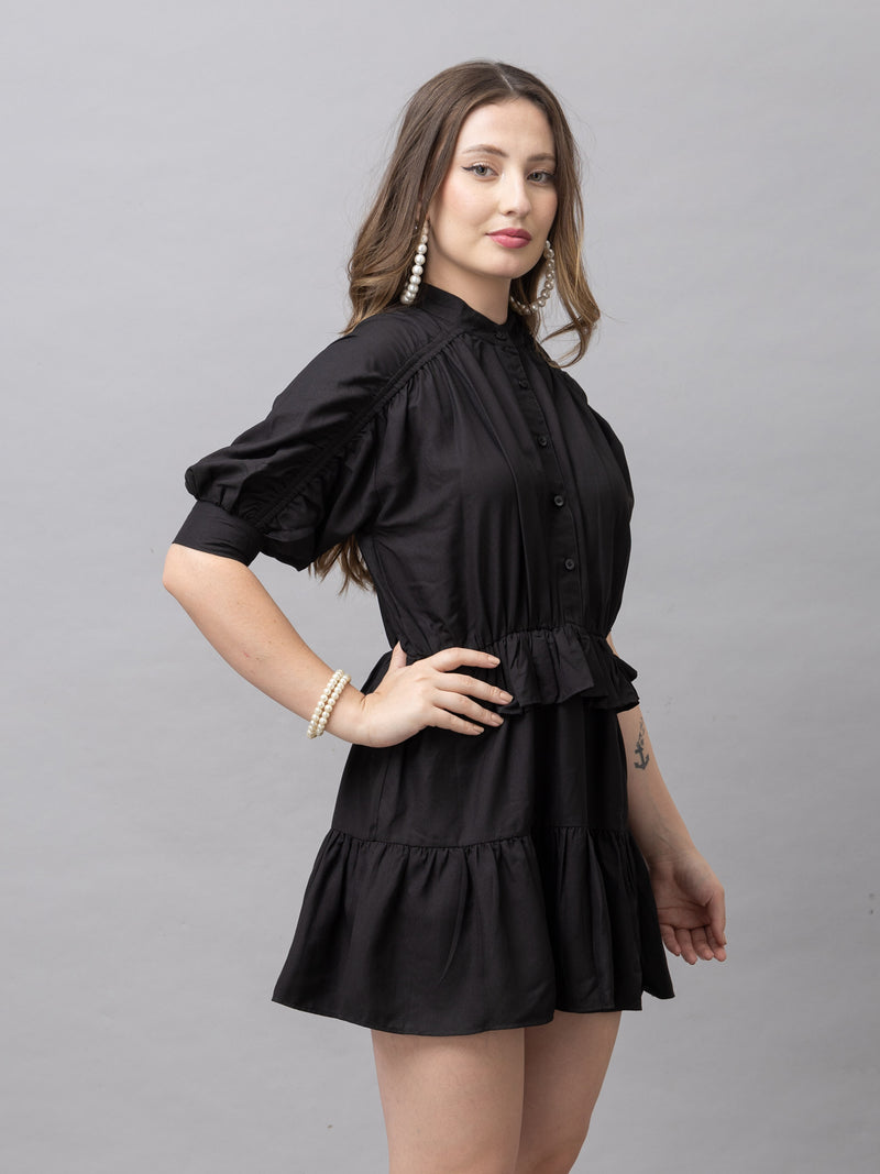 CK Silvia Solid Black Half Sleeves Short Dress