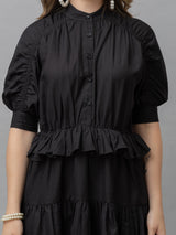 CK Silvia Solid Black Half Sleeves Short Dress