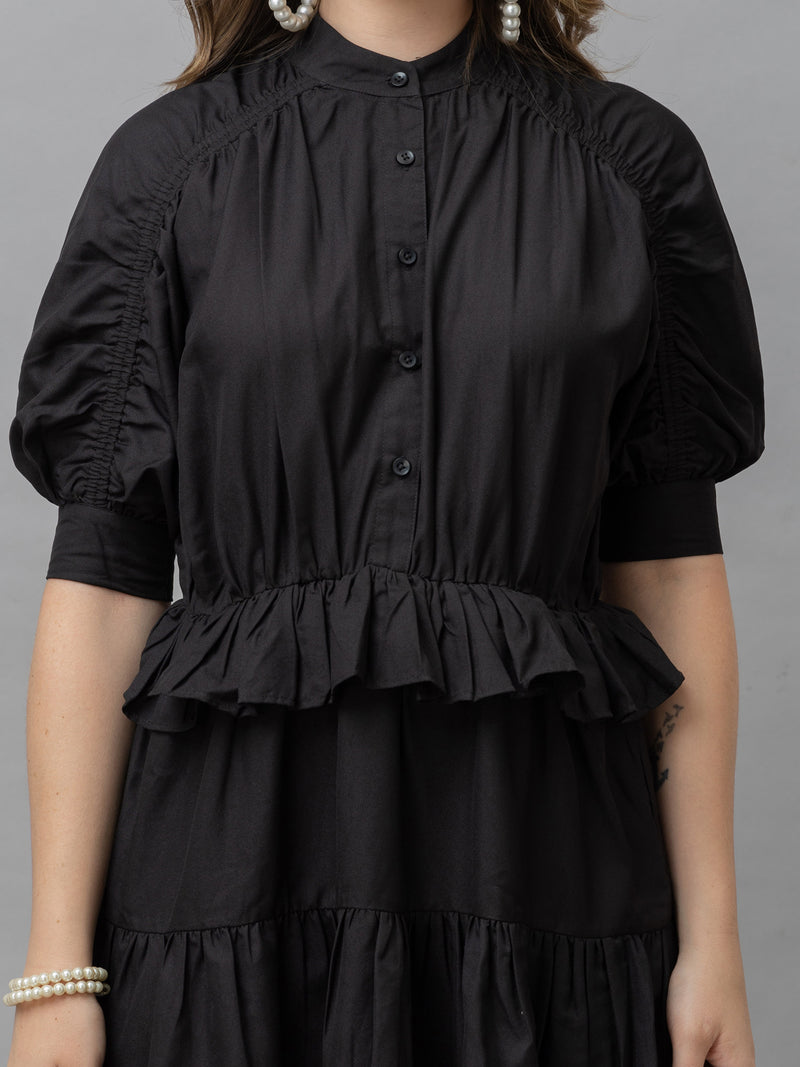 CK Silvia Solid Black Half Sleeves Short Dress