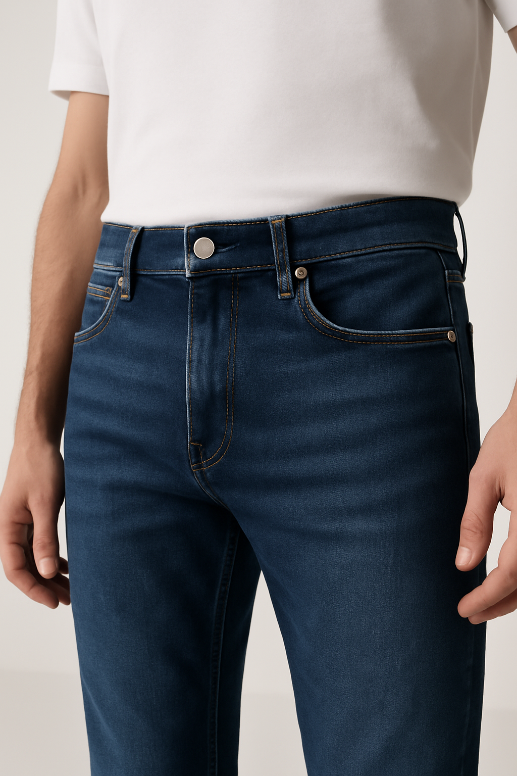 Classic Men’s Straight Fit Denim – Dark Blue Mid Rise Jeans