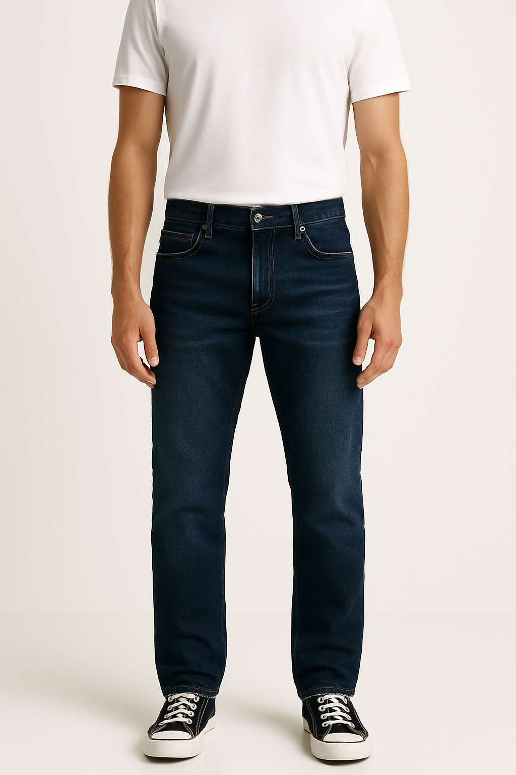 Classic Men’s Straight Fit Denim – Dark Blue Mid Rise Jeans