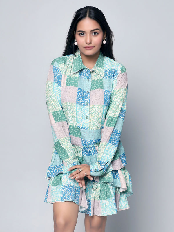 CK Hestia Multicolor Patch Print Shirt Dress