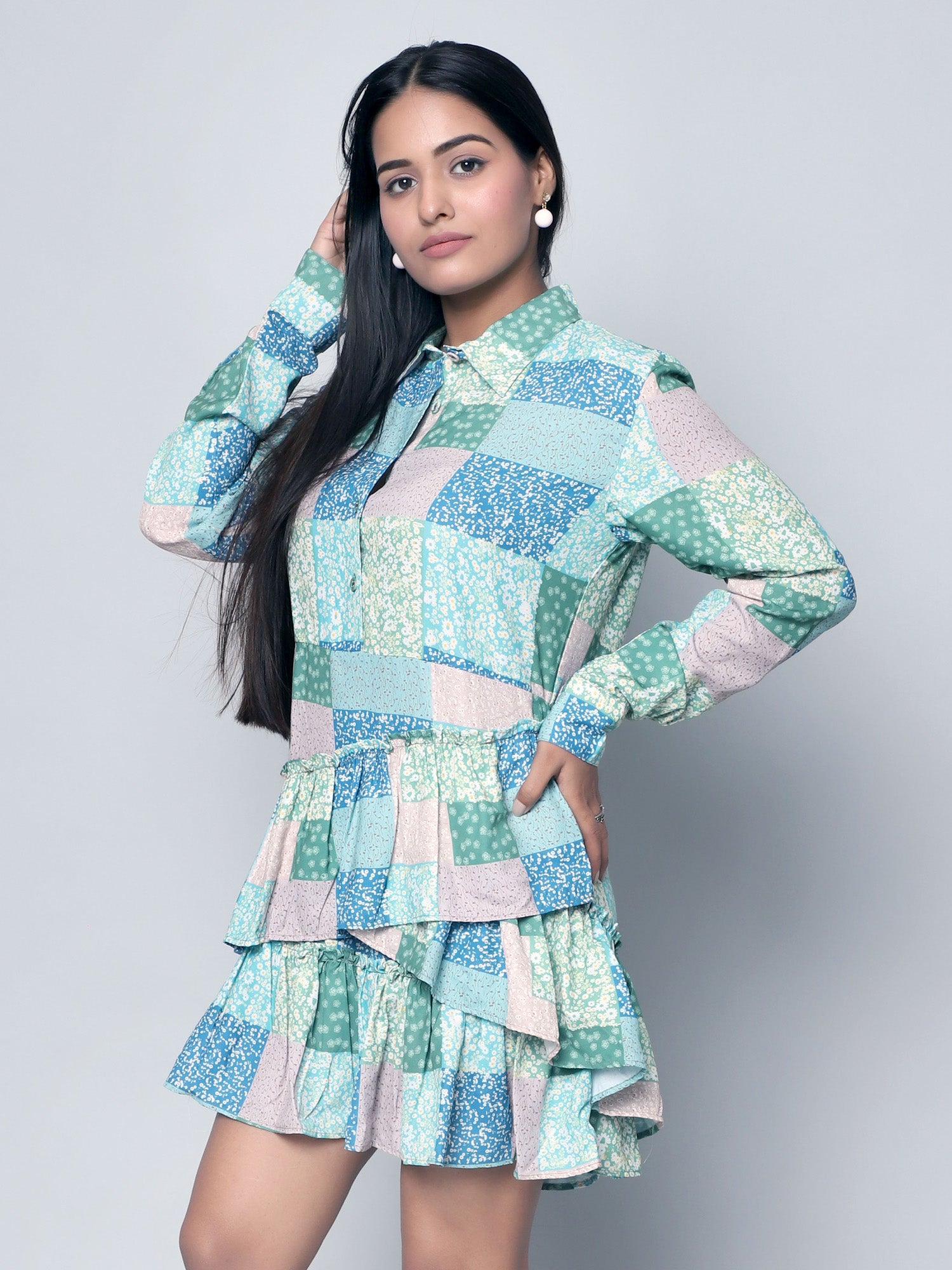 CK Hestia Multicolor Patch Print Shirt Dress