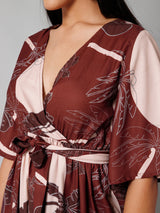 CK Misa Brown Tropical Sun Print Wrap Dress
