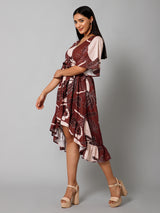 CK Misa Brown Tropical Sun Print Wrap Dress