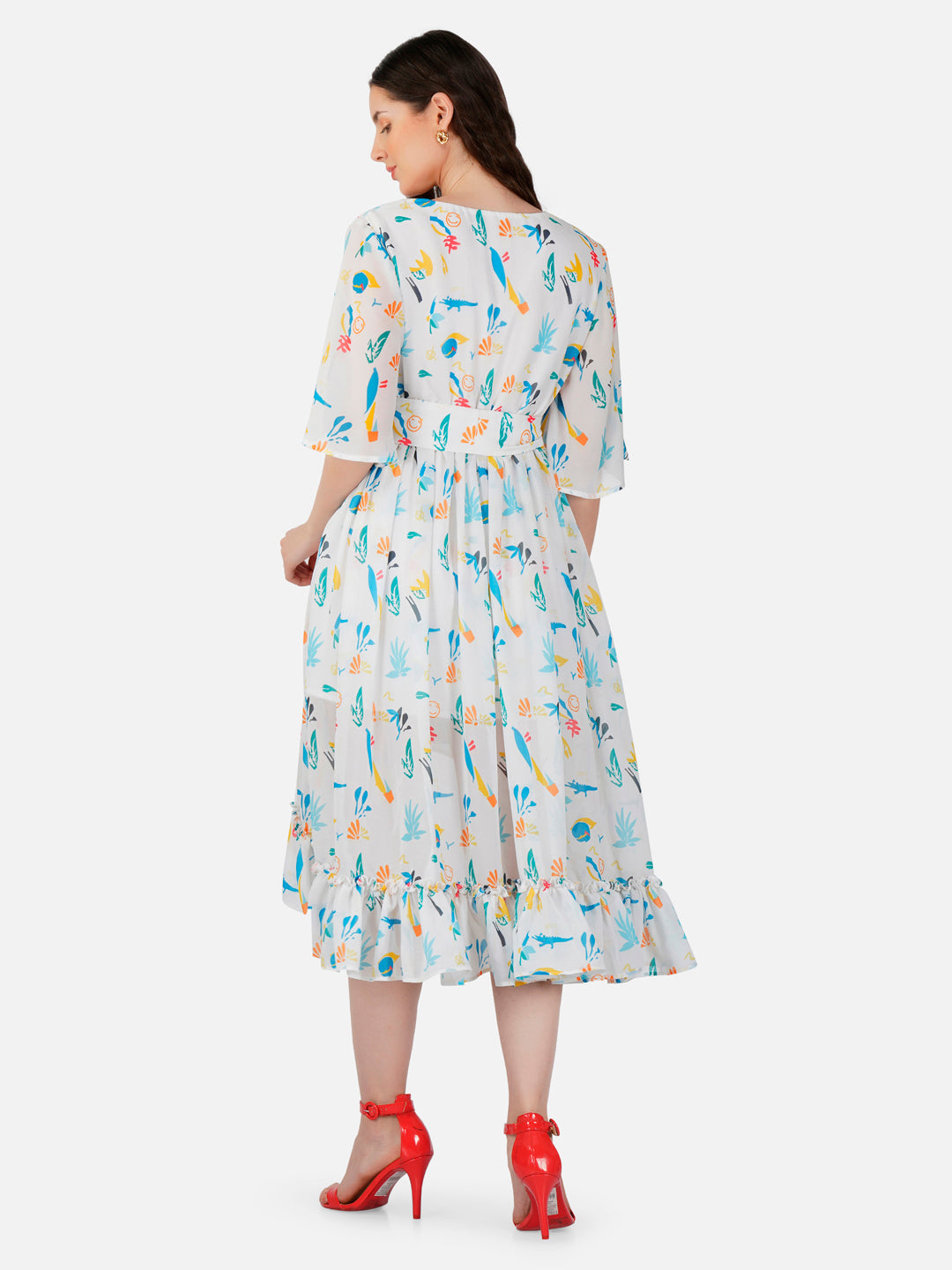 CK Misa Multicolored Origami Print Cloud Dancer Wrap Dress