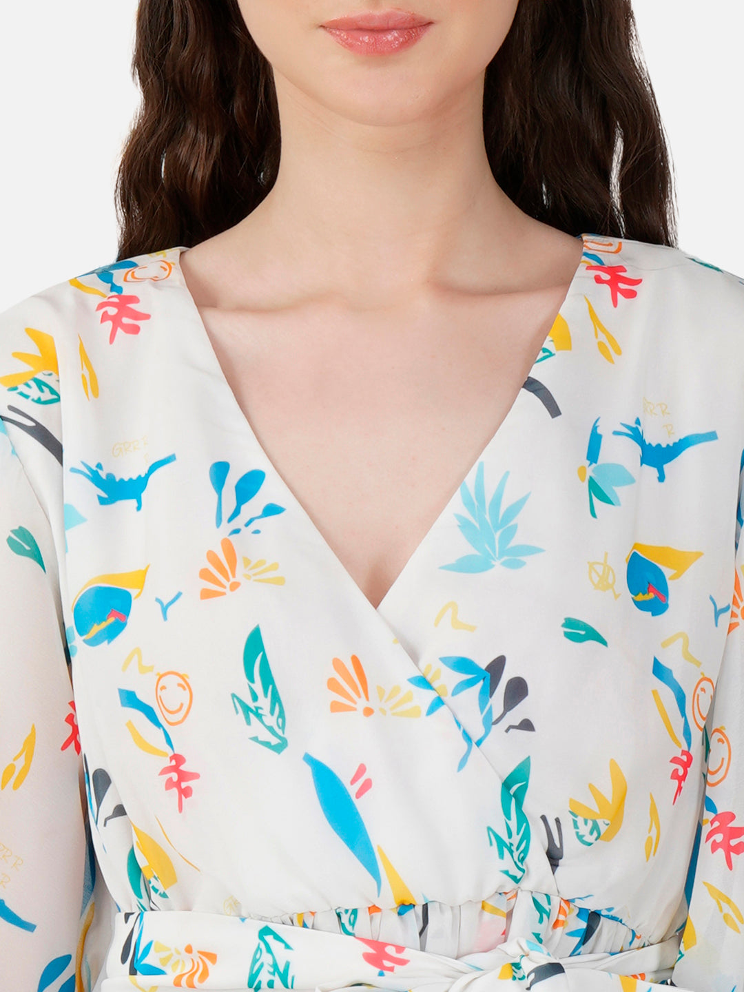 CK Misa Multicolored Origami Print Cloud Dancer Wrap Dress