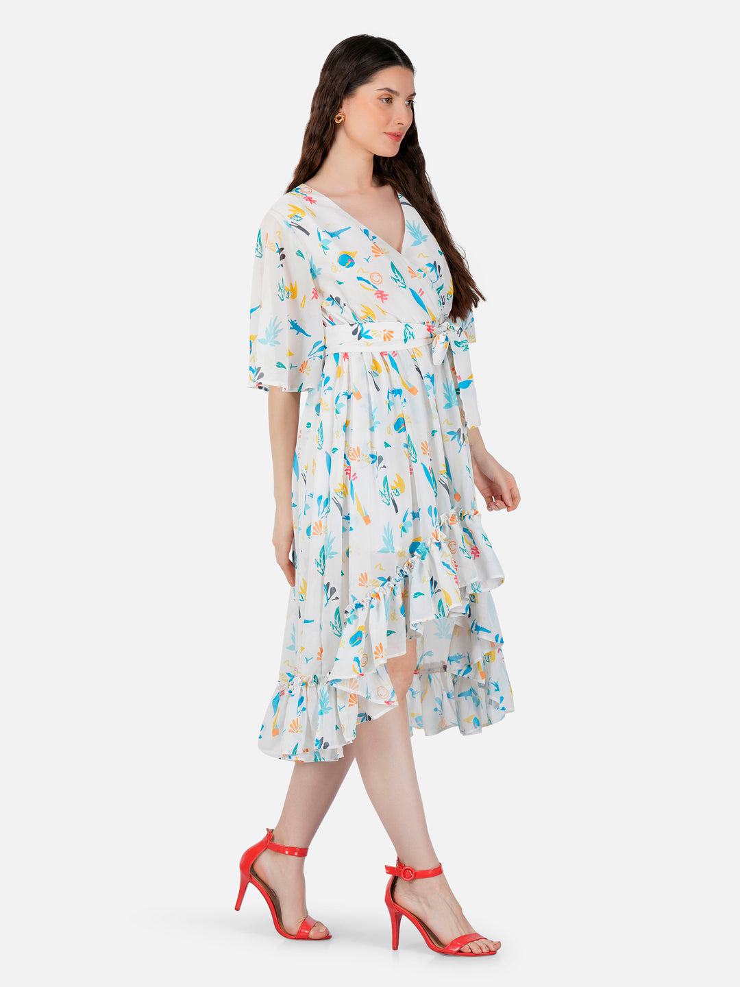 CK Misa Multicolored Origami Print Cloud Dancer Wrap Dress