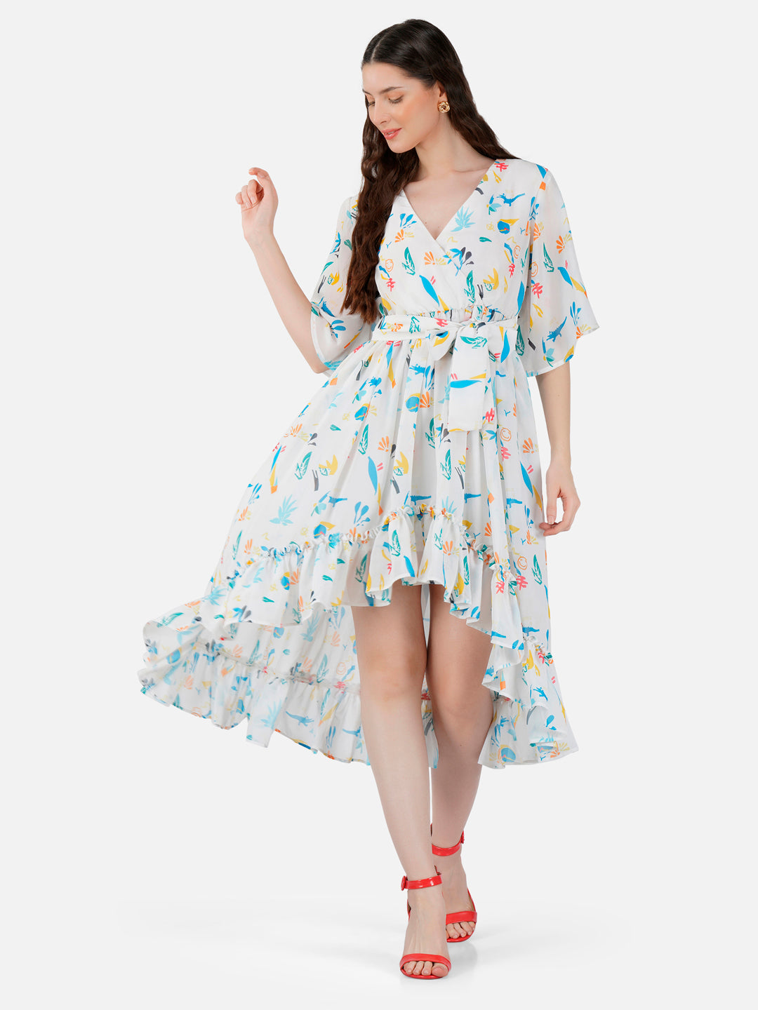 CK Misa Multicolored Origami Print Cloud Dancer Wrap Dress
