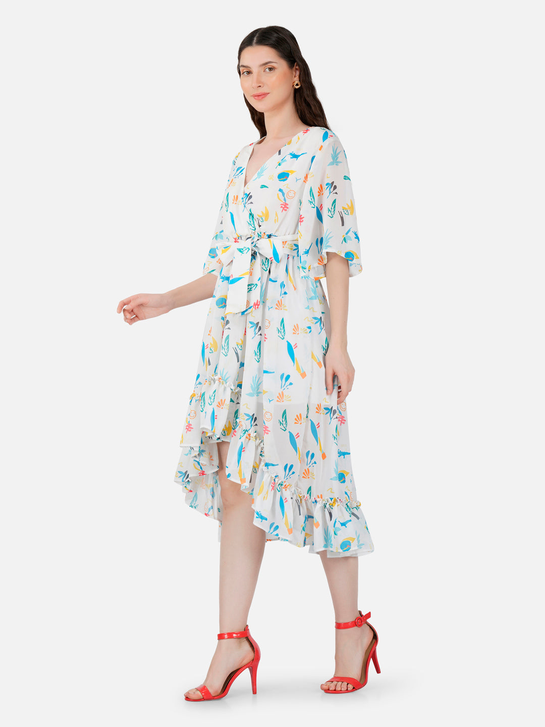 CK Misa Multicolored Origami Print Cloud Dancer Wrap Dress