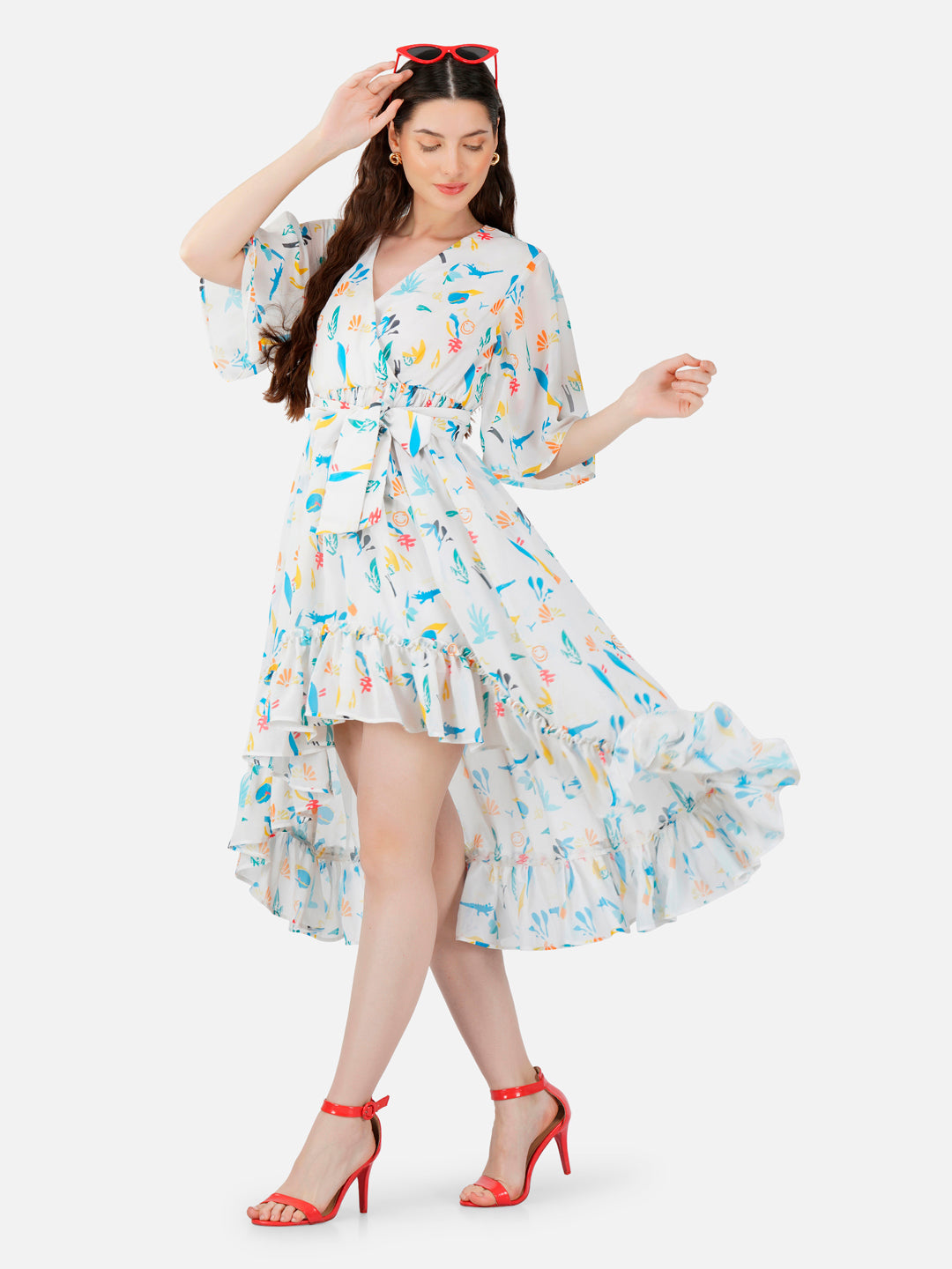 CK Misa Multicolored Origami Print Cloud Dancer Wrap Dress