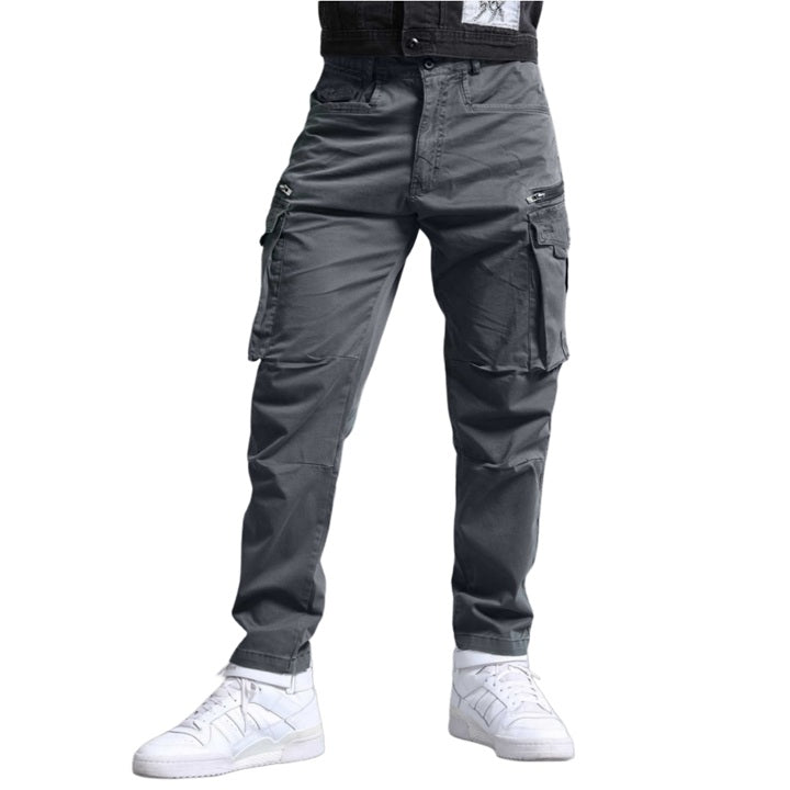 CK Men’s Gray Cotton Cargo Pants – Premium Denim, Relaxed Straight Fit, 6 Pockets, Mid-Rise Casual Trousers