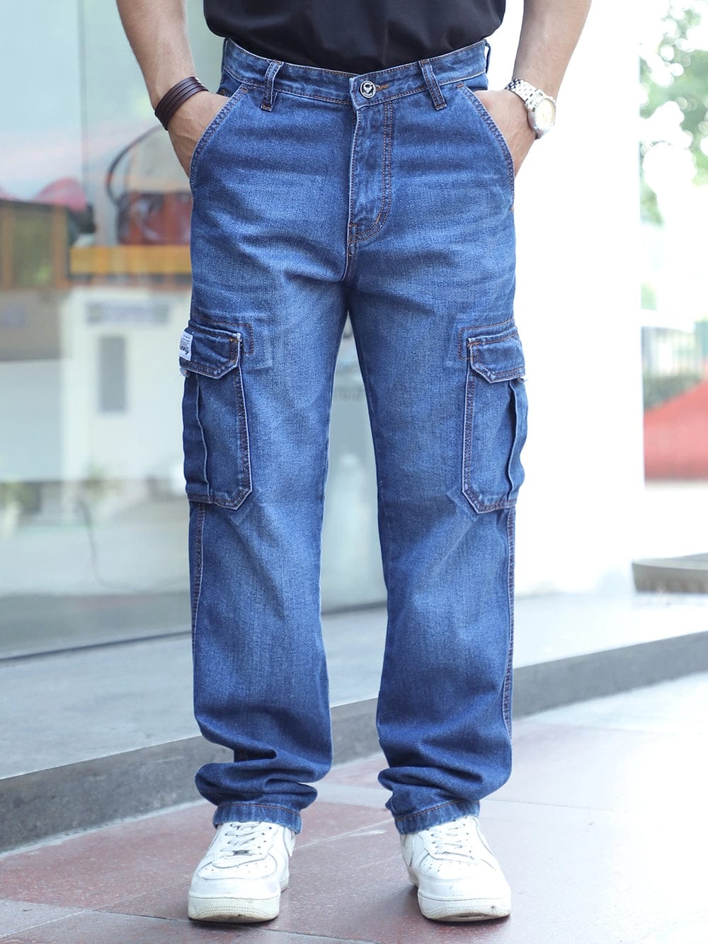 CK dark blue men denim cargo