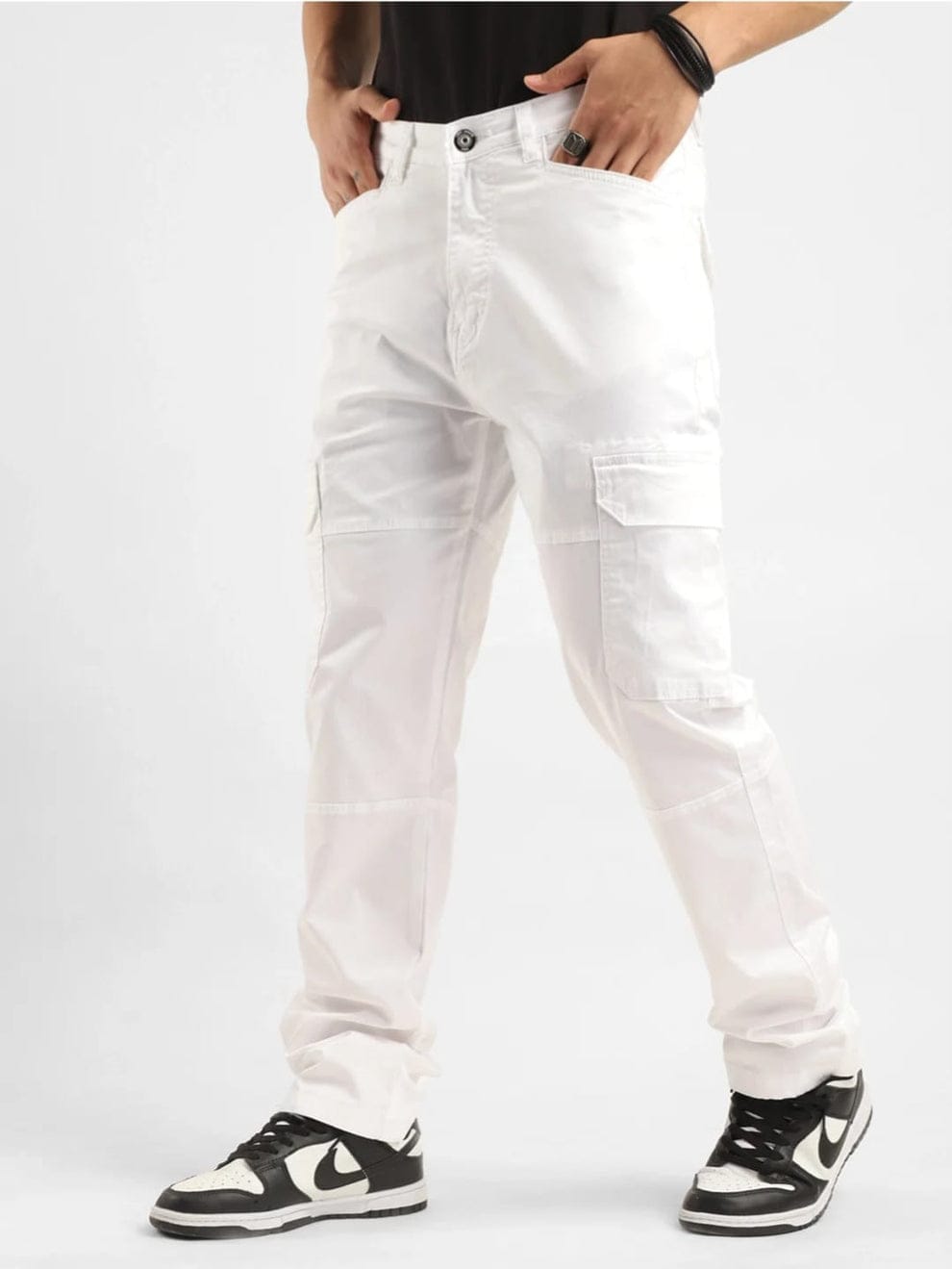Men’s White Cargo Pants – Classic Straight Fit Utility Wear