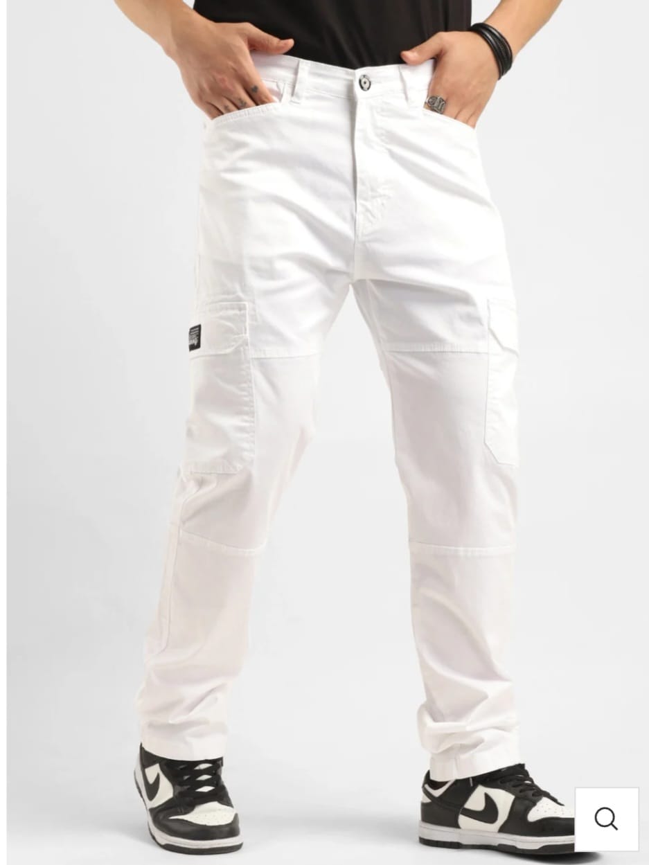Men’s White Cargo Pants – Classic Straight Fit Utility Wear