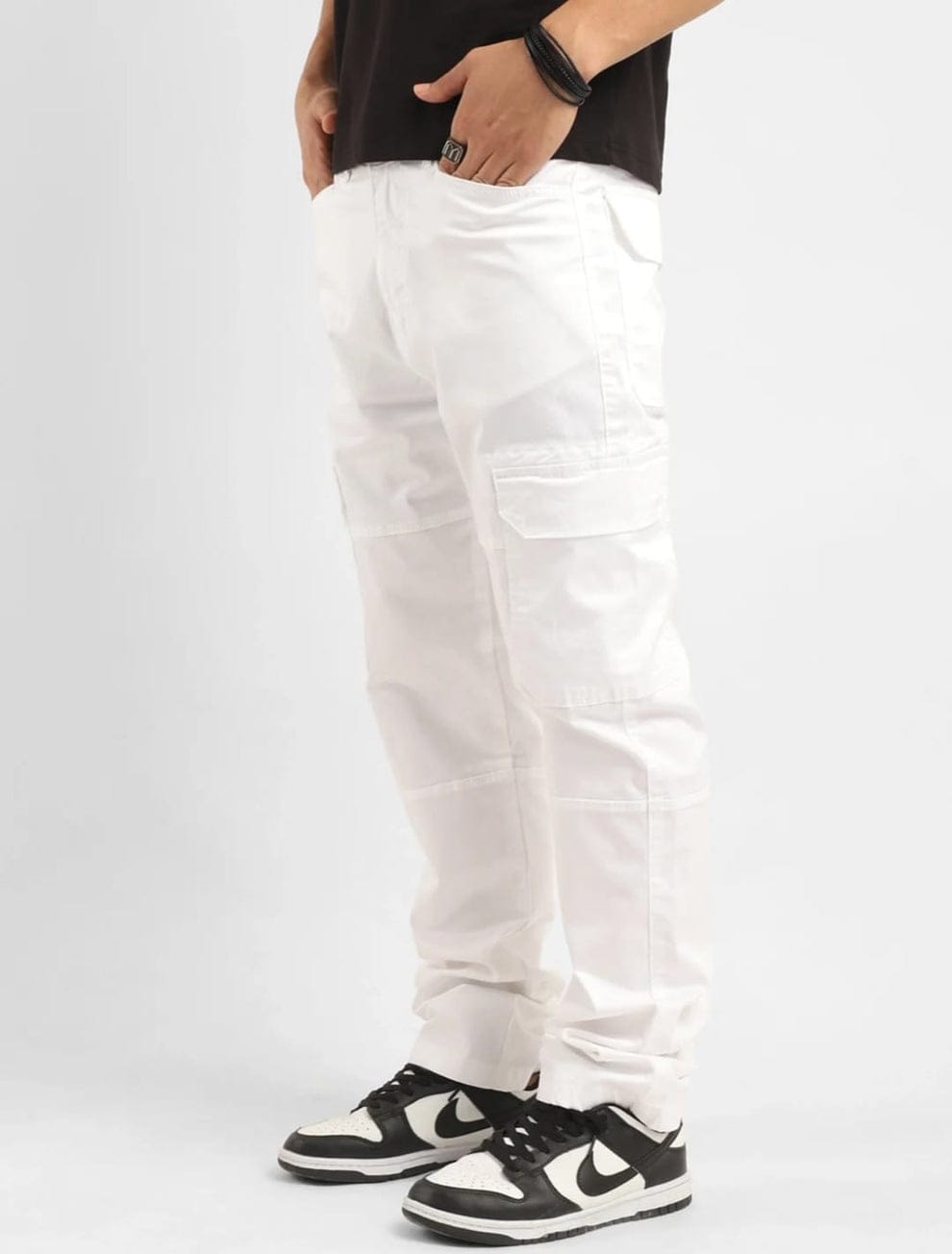 CK White Denim Cargo Jeans for Men|Relaxed Straight Fit