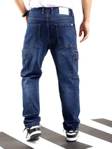 CK Best Dark Blue Denim Cargo Pants for Men | Stylish Straight Fit Jeans with 6 Pockets