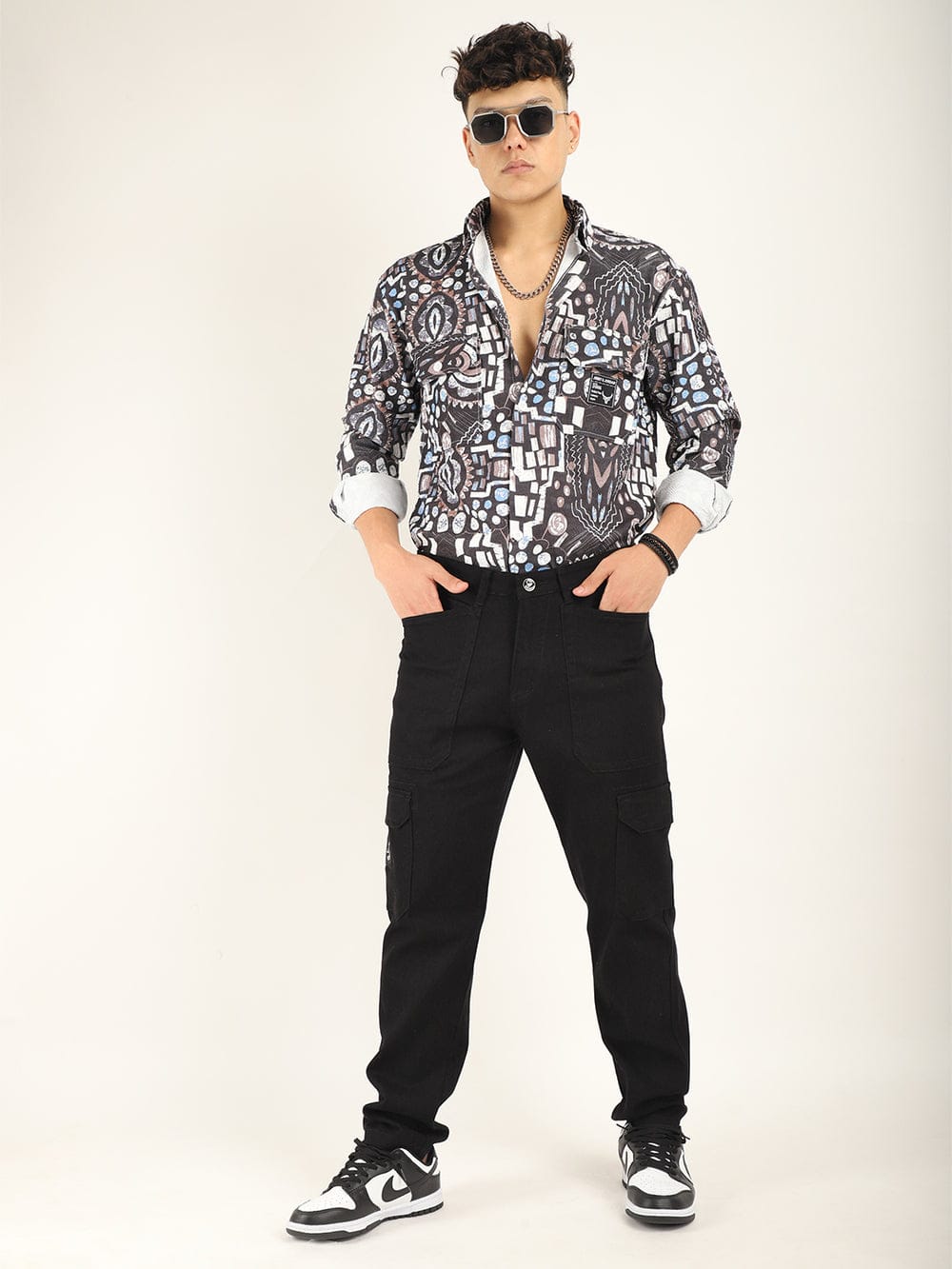 CK dark black cotton denim cargo for men