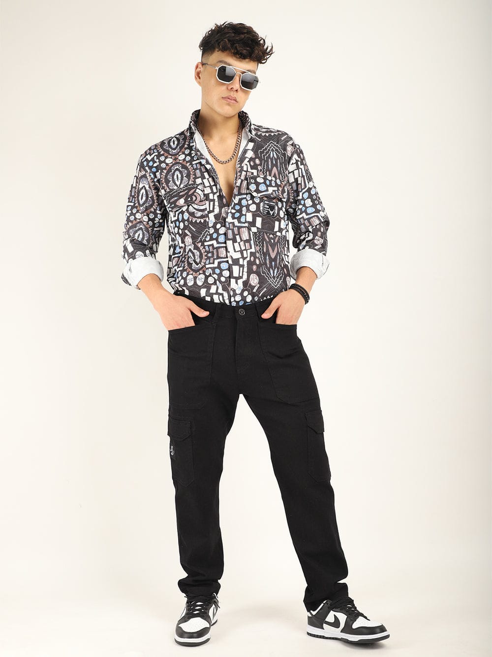 CK dark black cotton denim cargo for men