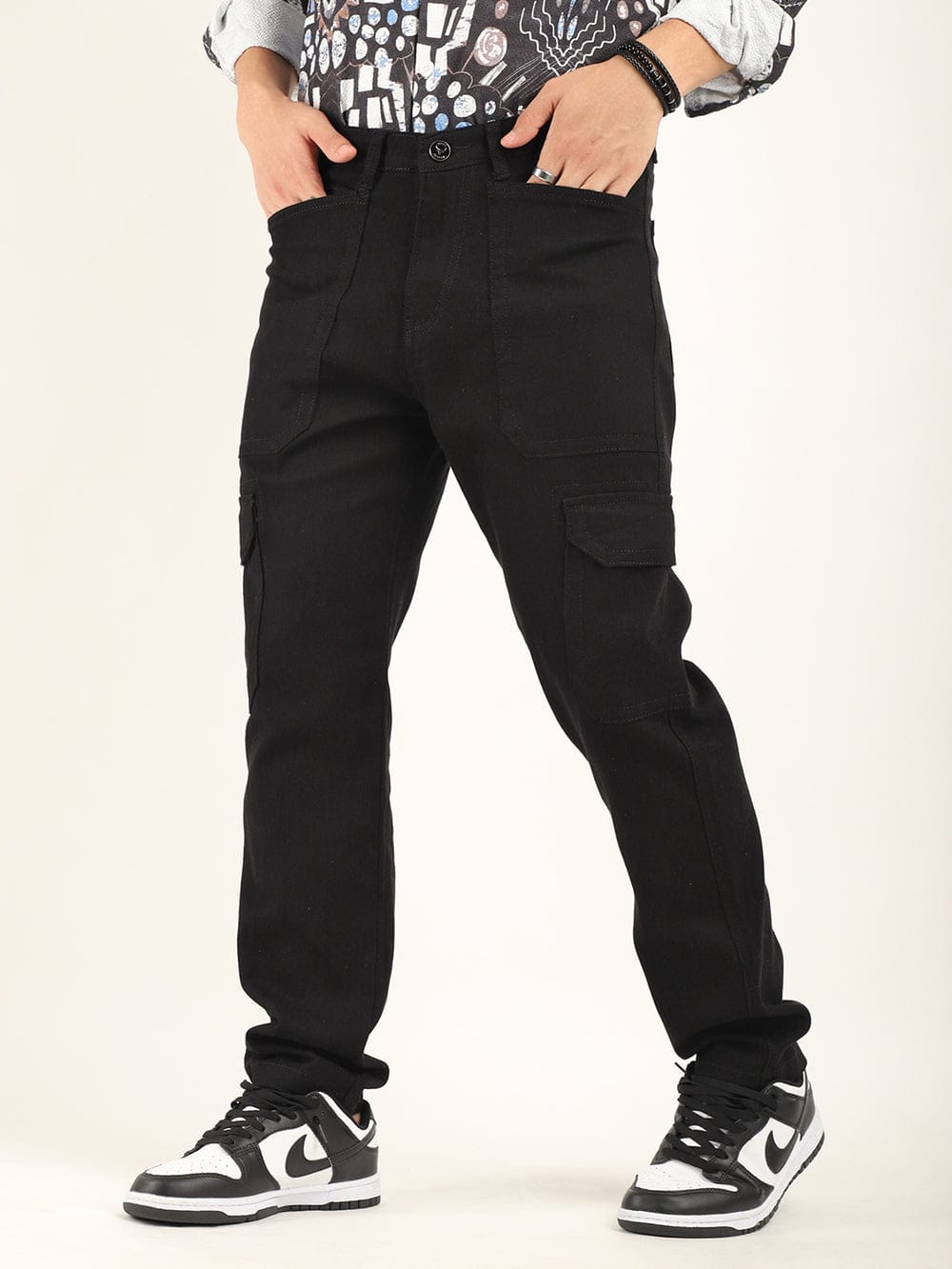 CK dark black cotton denim cargo for men