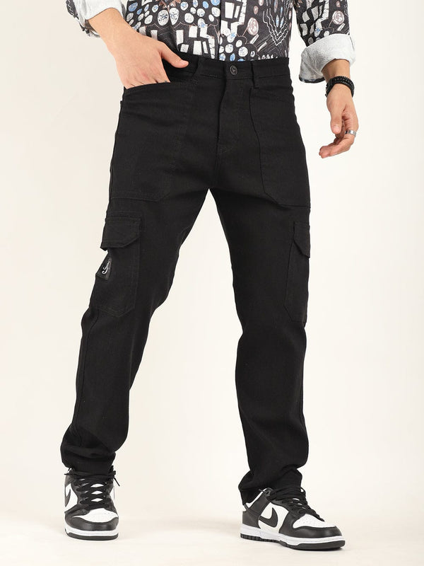 CK dark black cotton denim cargo for men