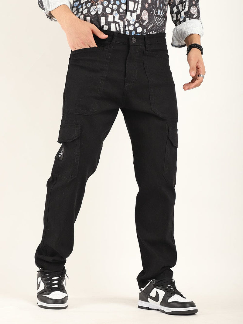 CK dark black cotton denim cargo for men